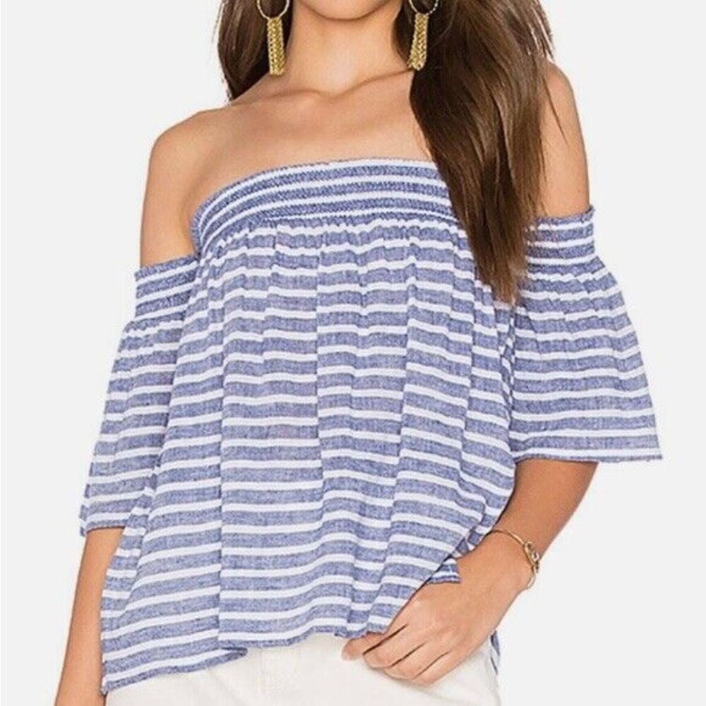 Rails Women Sz S Blue Stripe Off The Shoulder Isabelle Mykonos Linen Blend Top
